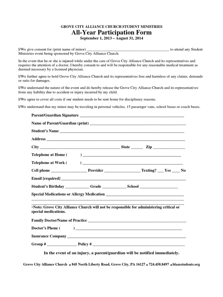 Grove City Church Student Consent Forms | PDF | Physician | Business