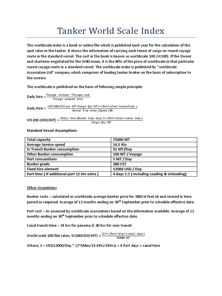 Tanker World Scale Index Oil Tanker Fuel Oil