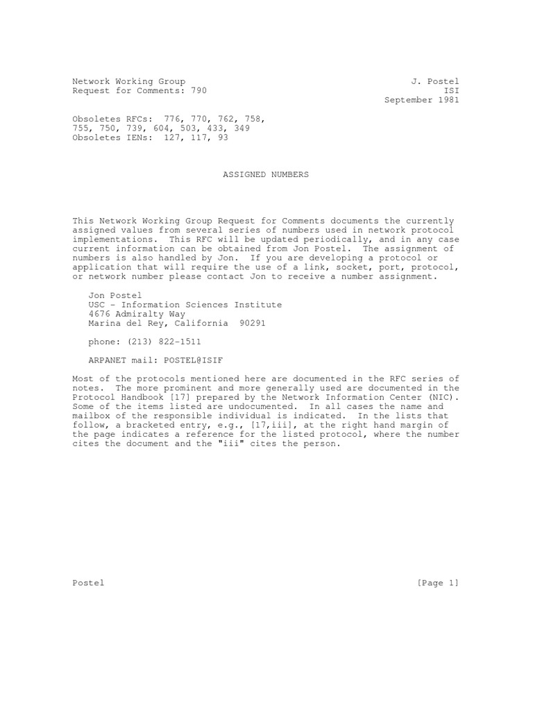 RFC 790 PDF Port Networking) Network Socket