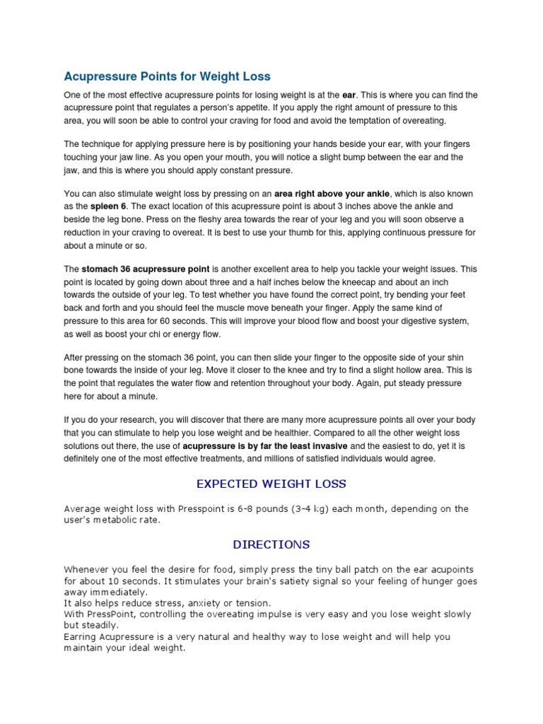 Acupressure Points For Weight Loss PDF Acupressure Massage