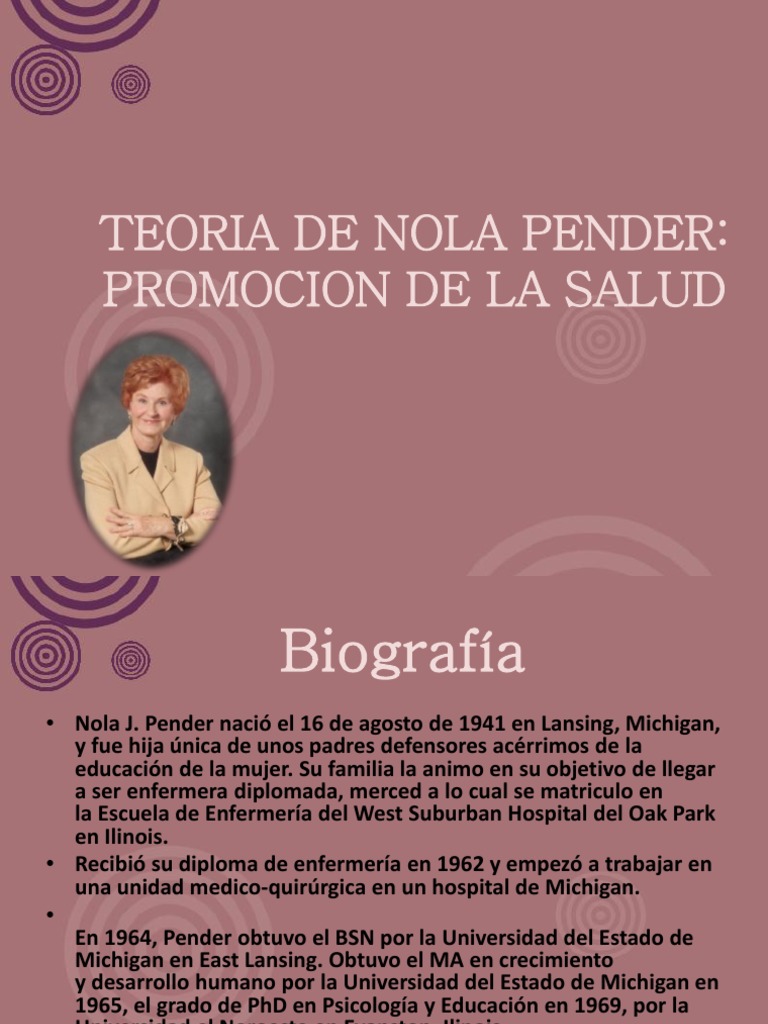 Teoria de Nola Pender Comportamiento Enfermería