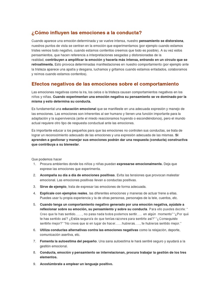 Influencia de las emociones en la conducta | PDF | Las emociones ...