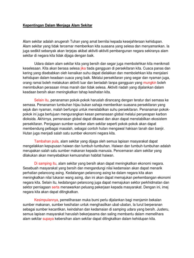 Kepentingan Dalam Menjaga Alam Sekitar  PDF