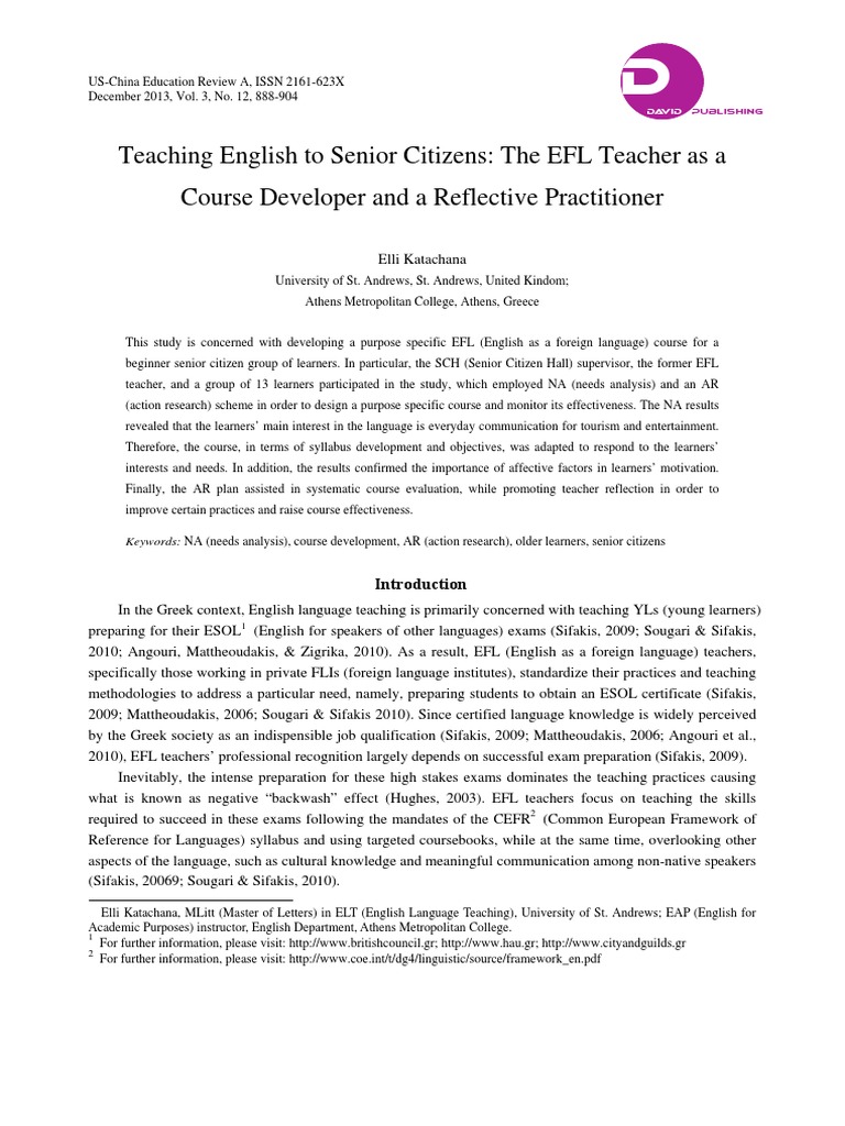 English Course Design for Seniors | PDF | English As A Second Or ...