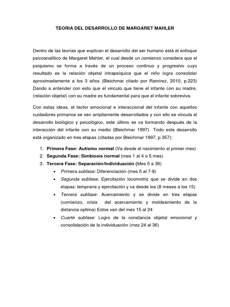Teoría del Desarrollo de Margaret Mahler | PDF | Psicoanálisis | Carné ...
