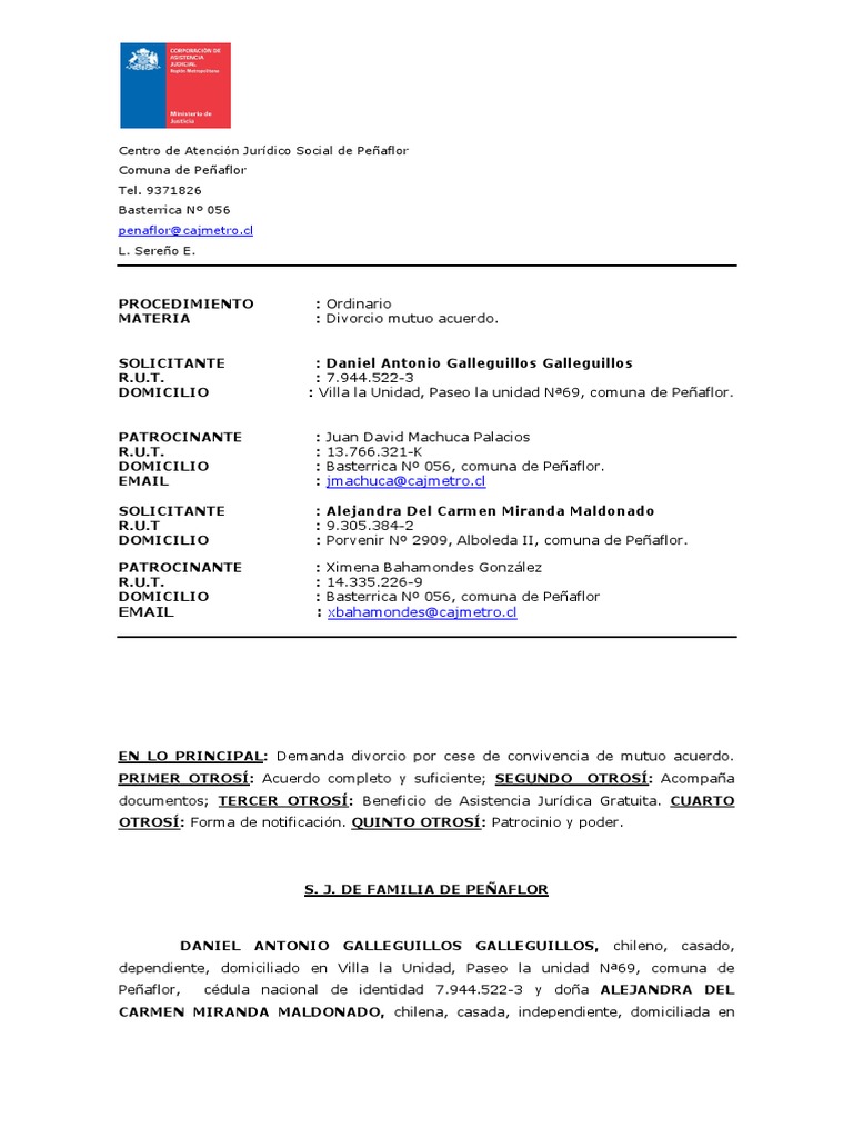 Modelo Divorcio Mutuo Acuerdo Divorcio Instituciones Sociales