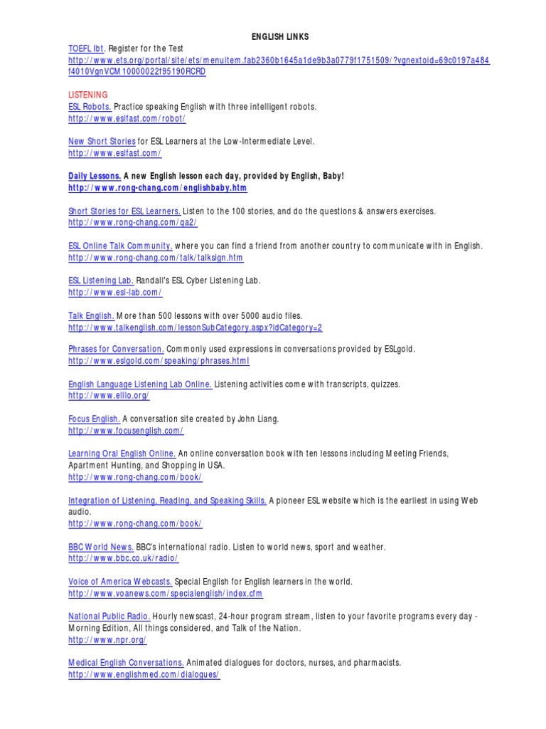 Links de Ingles | PDF | English As A Second Or Foreign Language ...