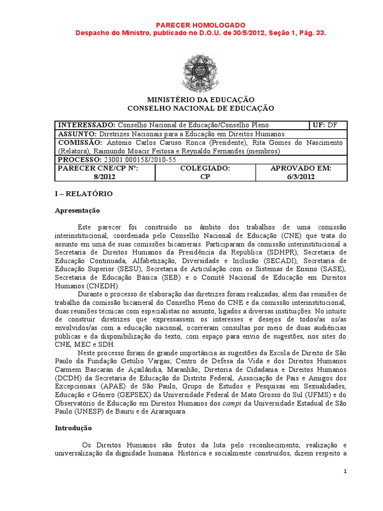 Diretrizes Curriculares Nacionais para A Educação em Direitos Humanos | PDF