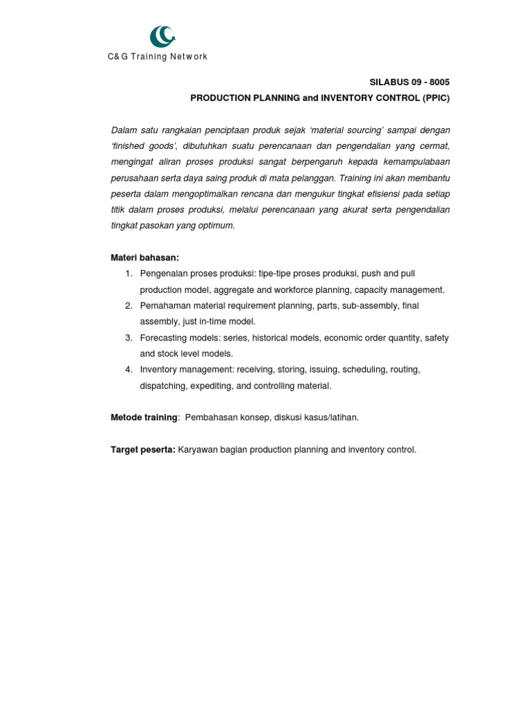 09-8005 - Production Planning and Inventory Control - PPIC | PDF ...