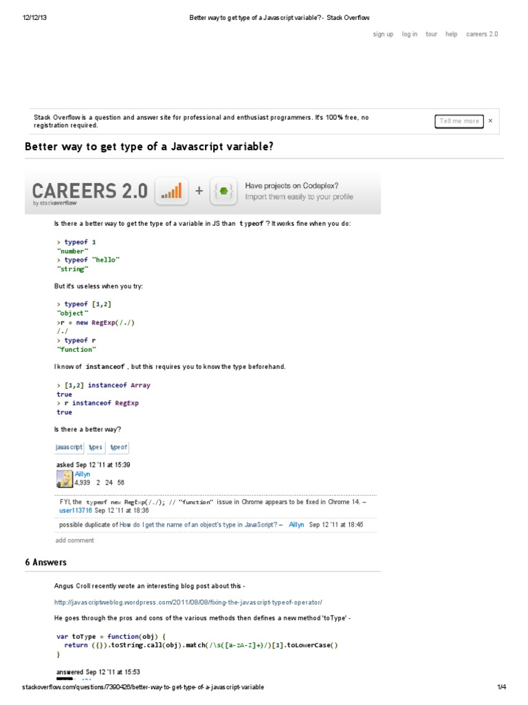 Better Way To Get Type of A Javascript Variable - Stack Overflow | PDF ...