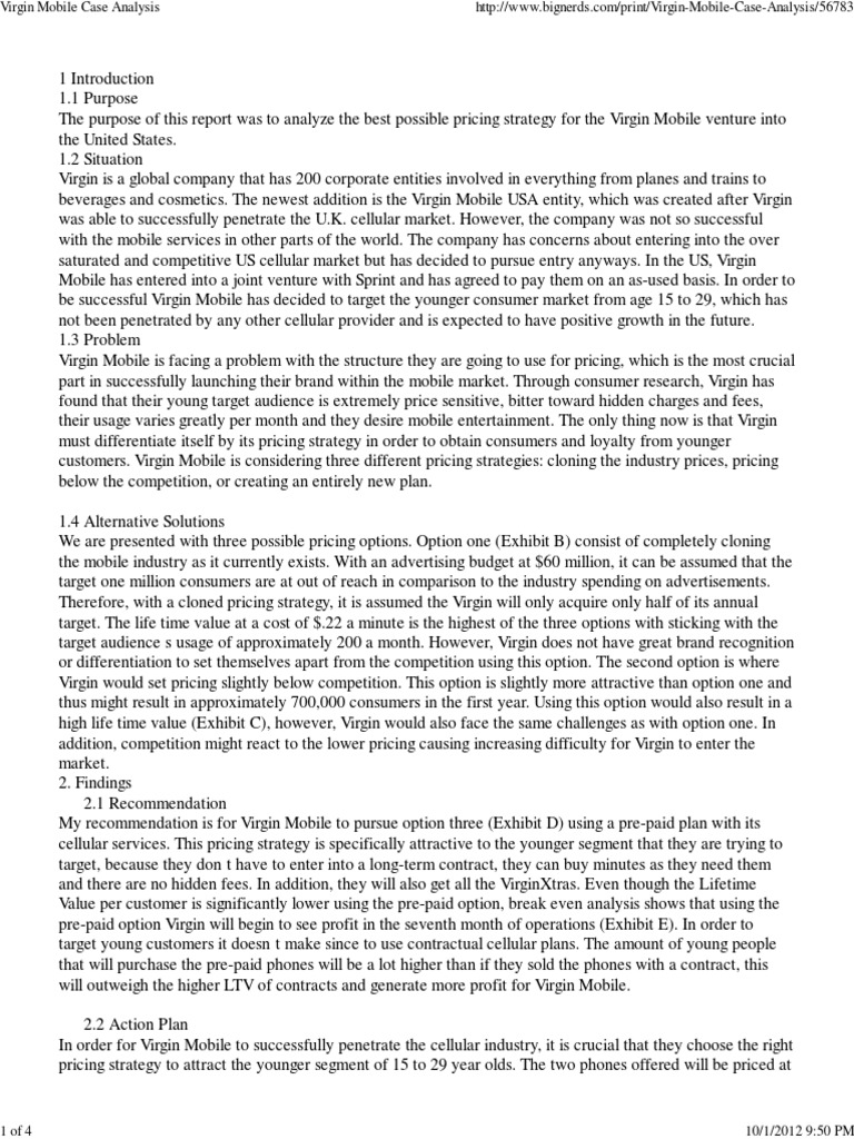 Virgin Mobile Price Analysis PDF Brand Target Audience
