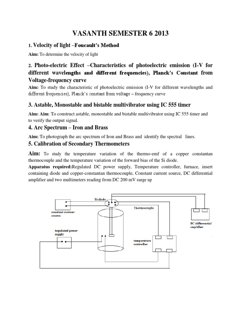 Physics Experiments for Semester 6 | PDF