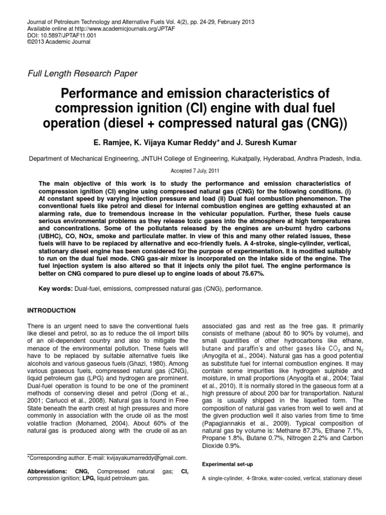 Performance and Emission Characteristics of Compression Ignition (CI
