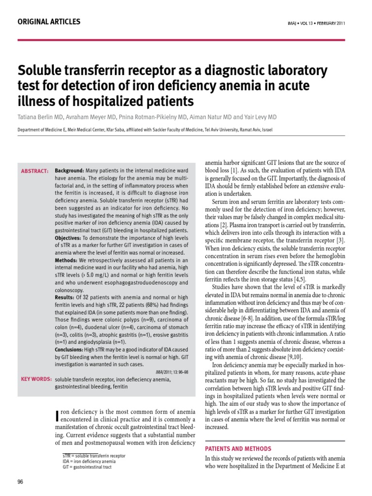 Soluble Transferrin Receptor As A Diagnostic Laboratory Test For ...