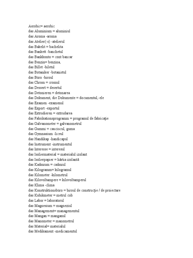 Cuvinte Asemanatoare Cu Cele Din Limba Romana in limba Germana
