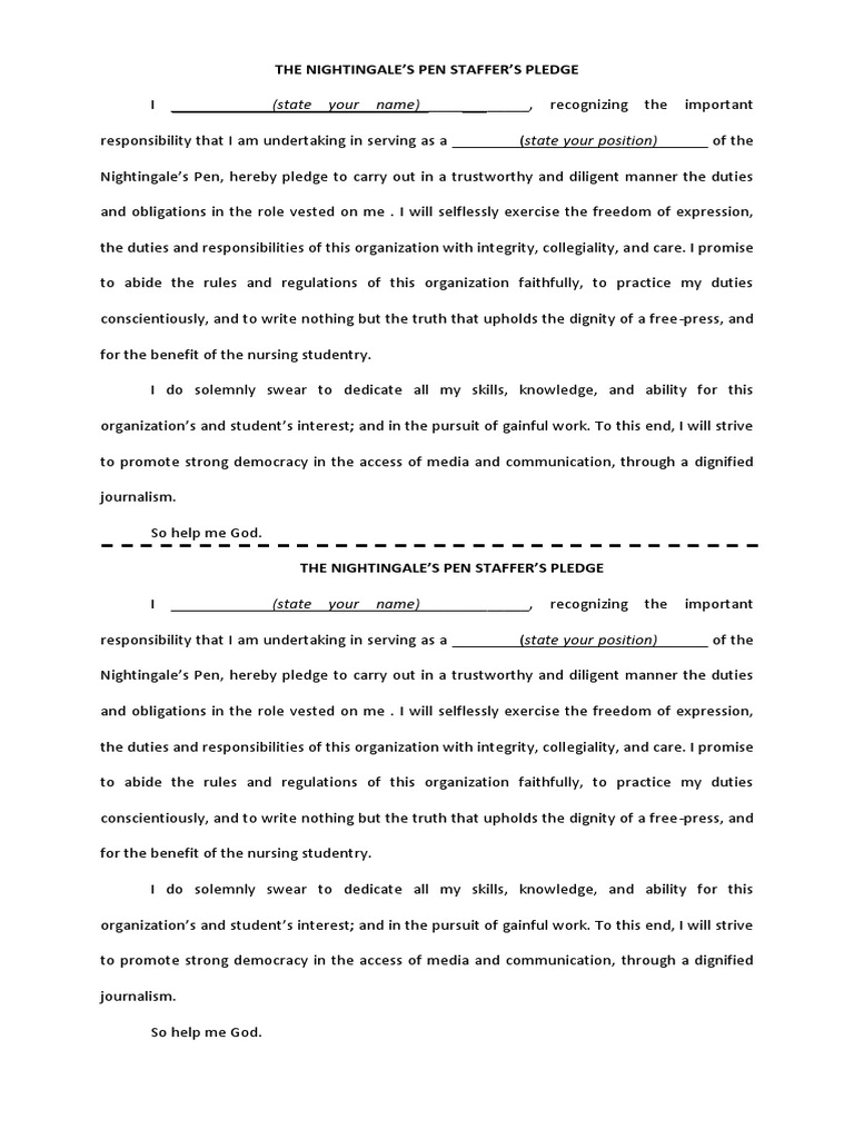 Nightingale's Pen Staff Pledge Document | PDF