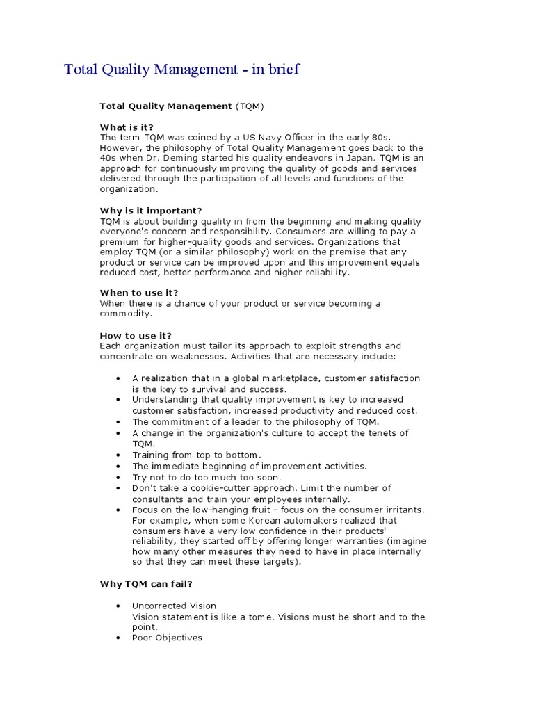 Understanding Total Quality Management | PDF | Process Engineering ...
