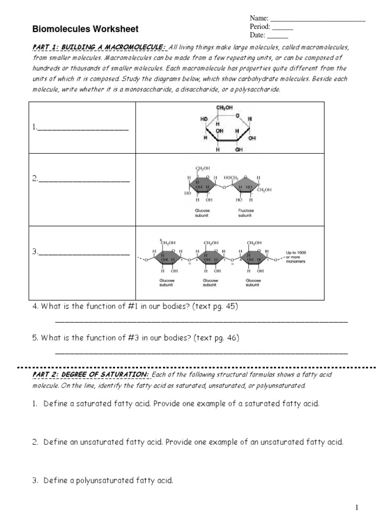 Biomolecules Packet 2011 Carbohydrates Glucose