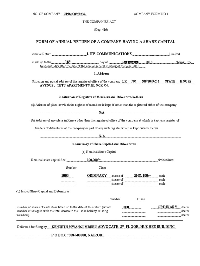 Annual Returns LITE COM 2013 | PDF | Corporations | Legal Personality