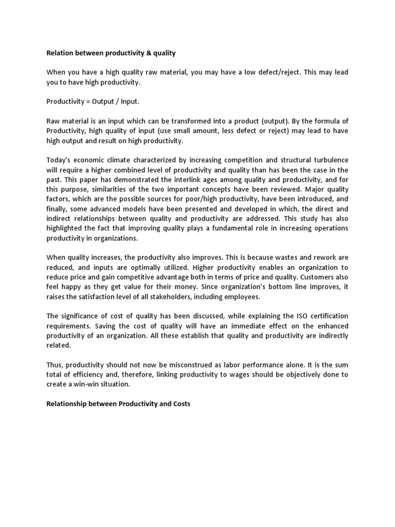 Quality's Impact on Productivity | PDF | Factors Of Production ...