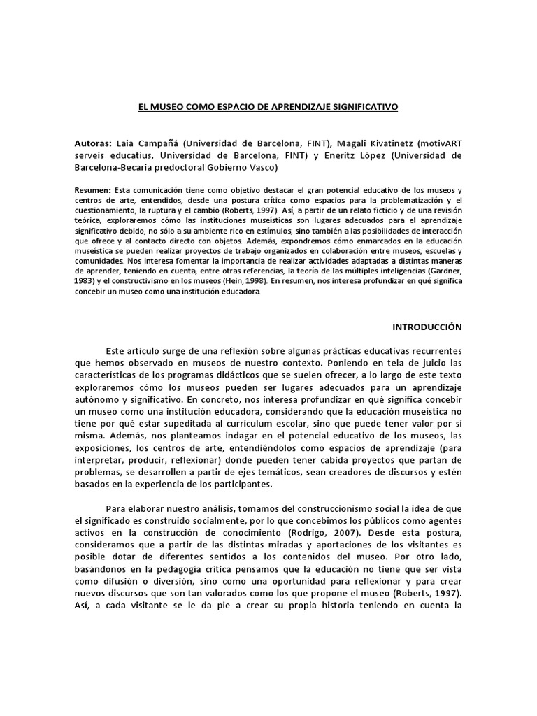 El Museo Como Espacio de Aprendizaje Significativo | PDF ...