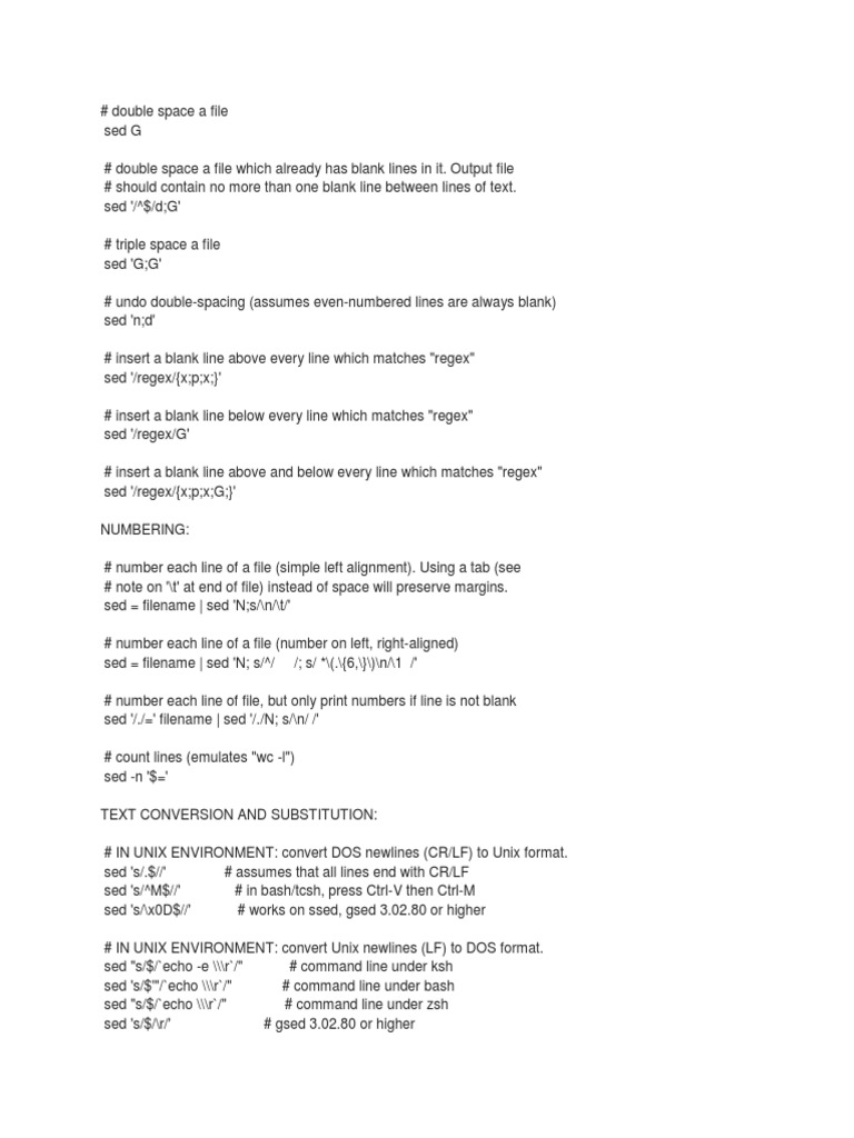 Sed Commands | PDF | Notation | Unix Software
