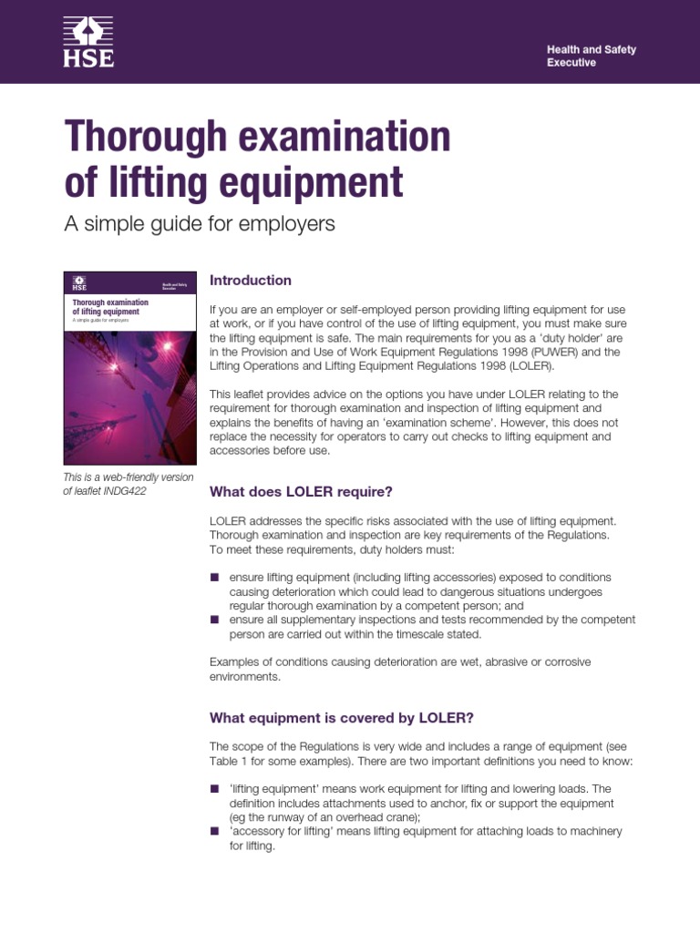 Thorough Examination of Lifting Equipment PDF