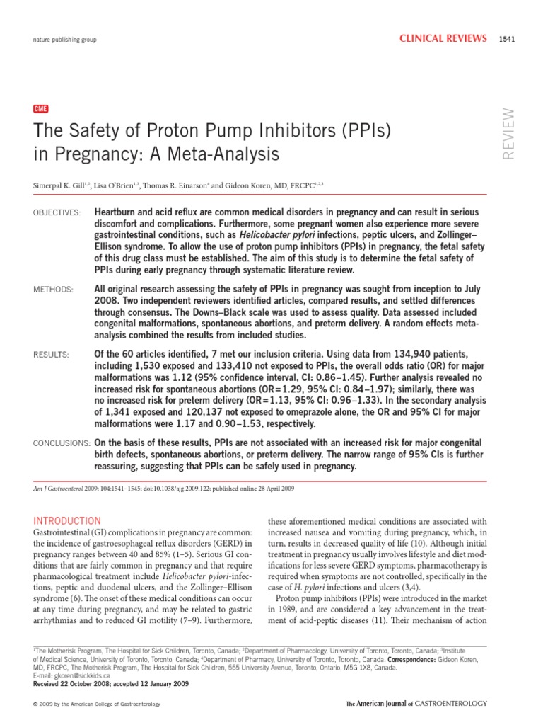 The Safety of Proton Pump Inhibitors (Ppis) in Pregnancy: A Meta ...