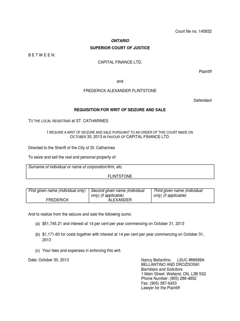 Requisition for Writ of Seizure | PDF | Law