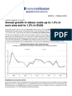 Annual Growth in Labour Costs Up To 1.4% in Euro Area and To 1.2% in EU28