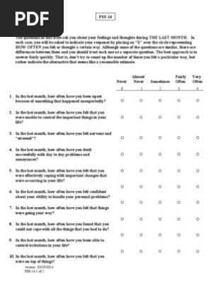 Perceived Stress Scale Pss 14 Item