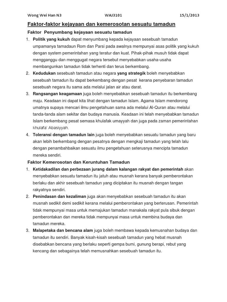 Faktor Faktor Kejayaan Dan Kemerosotan Sesuatu Tamadun Pdf