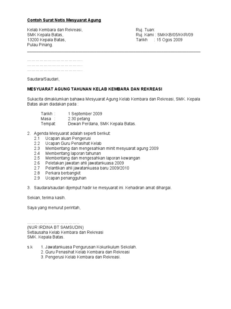 Format Surat Panggilan Mesyuarat Terkini