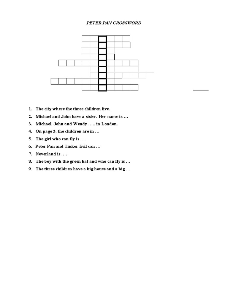 Peter Pan Crossword PDF
