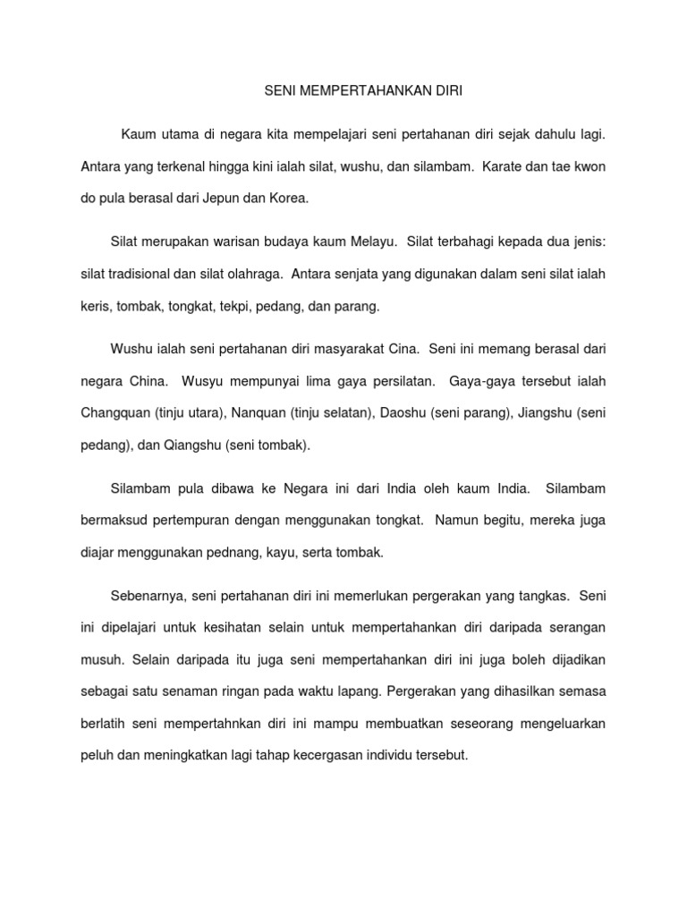 Seni Mempertahankan Diri Teks Bm Pdf