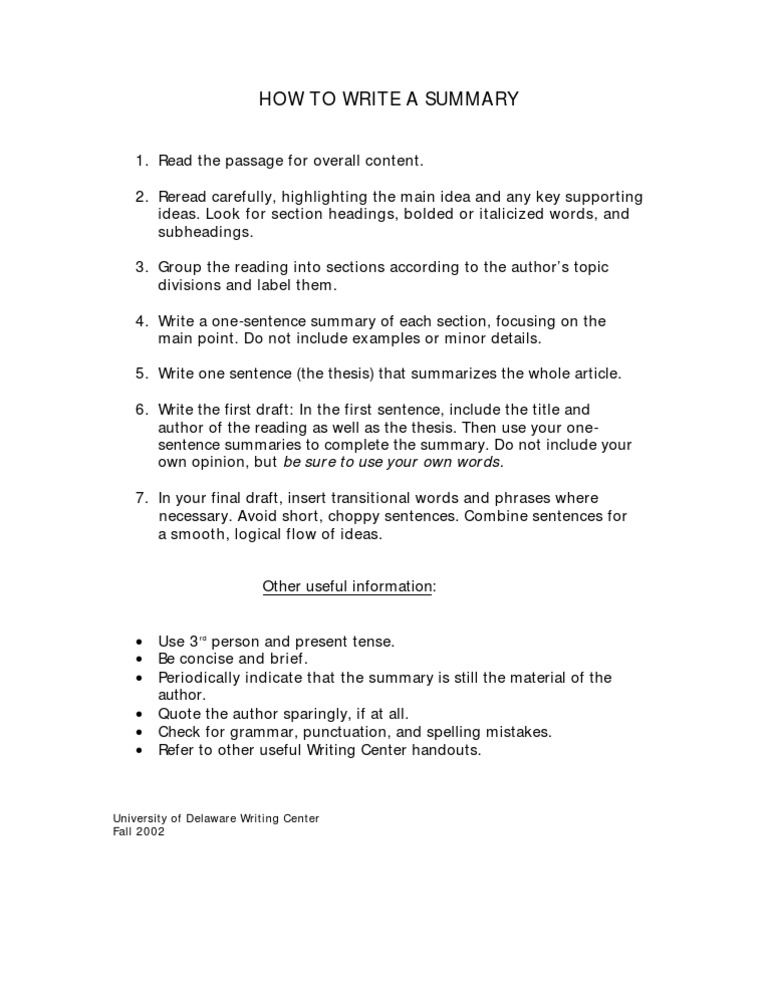 How To Write A Summary | PDF