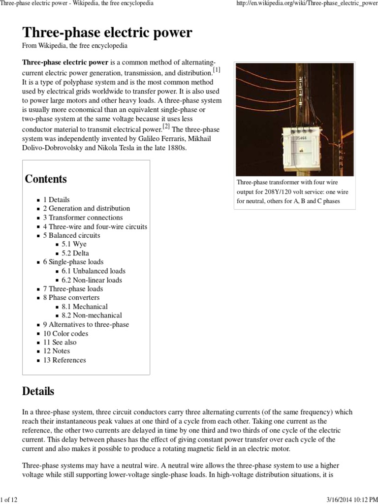 ThreePhase Electric Power Wikipedia, The Free Encyclopedia PDF