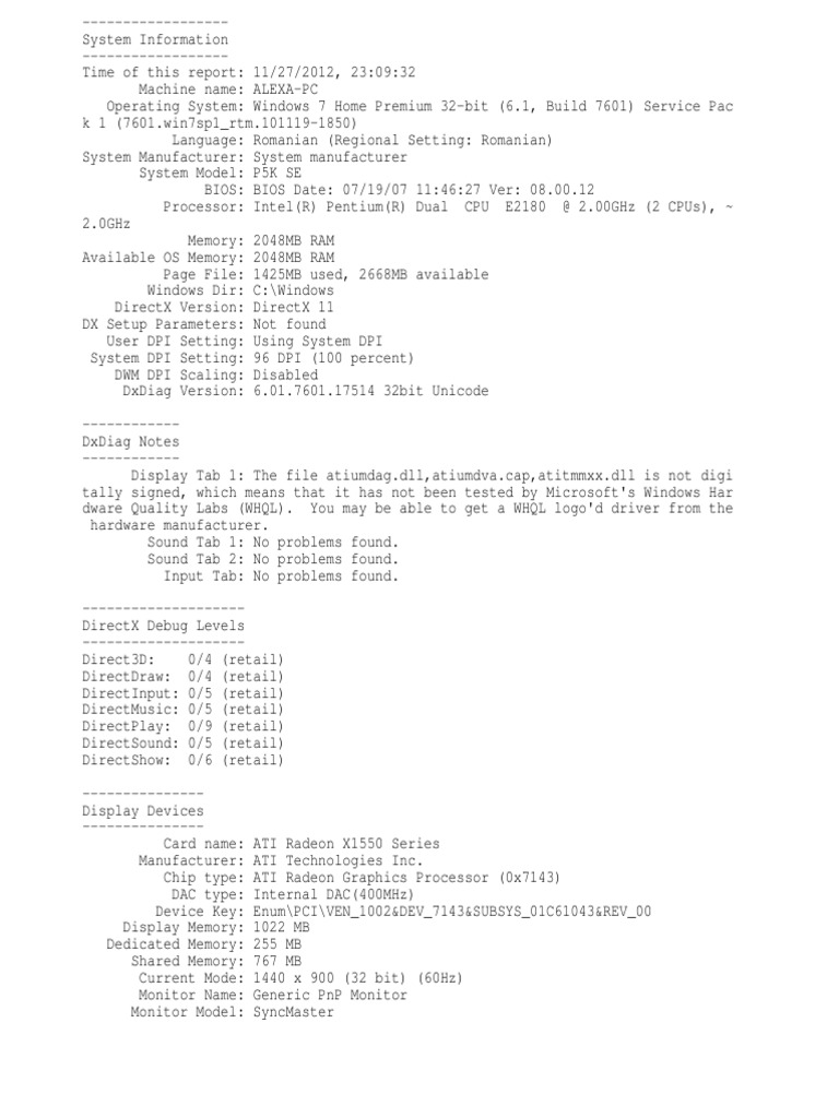 DX Diag | PDF | Device Driver | Codec