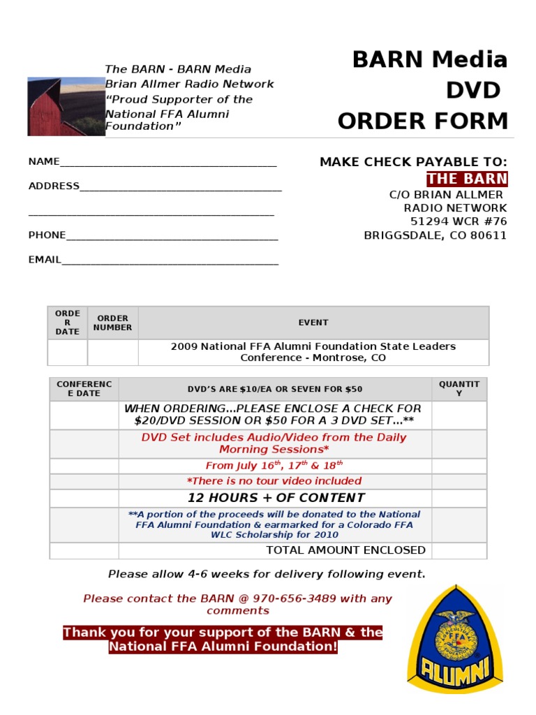 2009 SLC DVD Order Form From The BARN | PDF