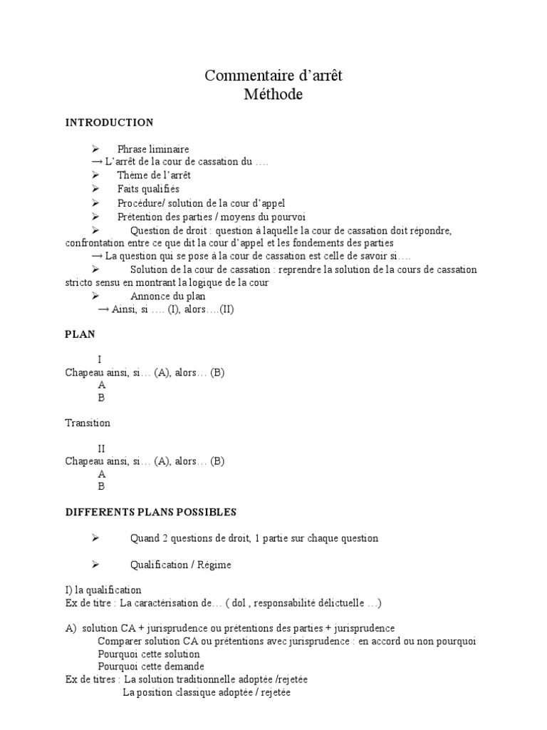 Exemple De Commentaire D Arrêt Corrigé Pdf Commentaire D'arret | PDF | Jurisprudence | Justice