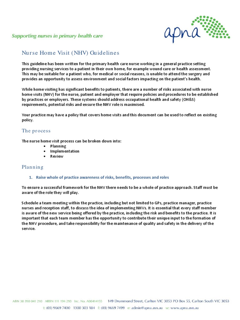 Nurse Home Visit Guidelines and Process | PDF | Nursing | Occupational ...