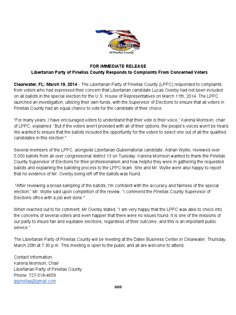 Libertarian Party of Pinellas County Ballot Review Voting Elections