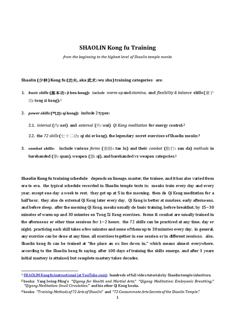Shaolin Kung Fu Training Guide | PDF | Qigong | Chinese Martial Arts