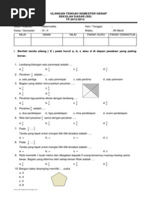 Soal Uts Matematika Kelas 3 Sd Semester Genap