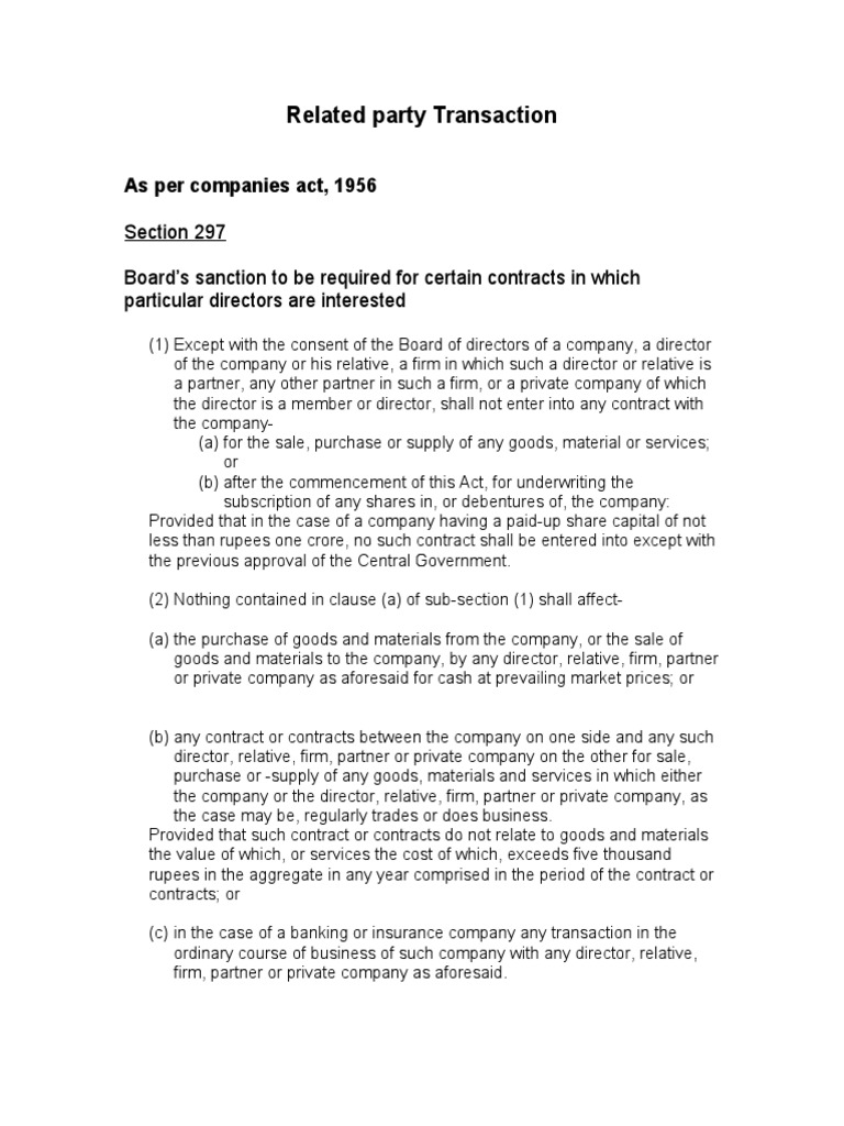 Related Party Transactions in Companies Act | PDF | Board Of Directors ...