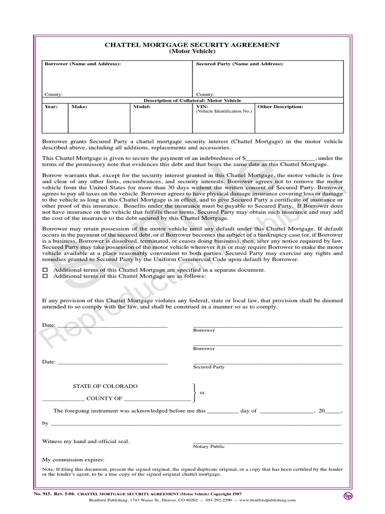 Chattel Mortgage Mortgage Law Security Interest