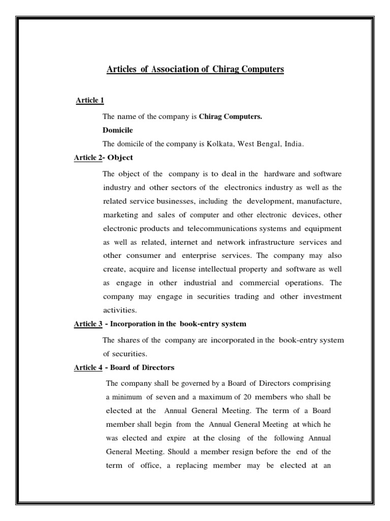 Model Articles of Association Chairman Articles Of Association