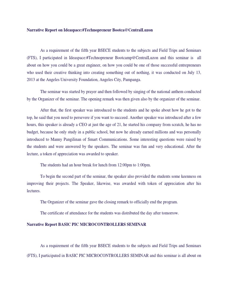 Sample Narrative Report Communication Technology