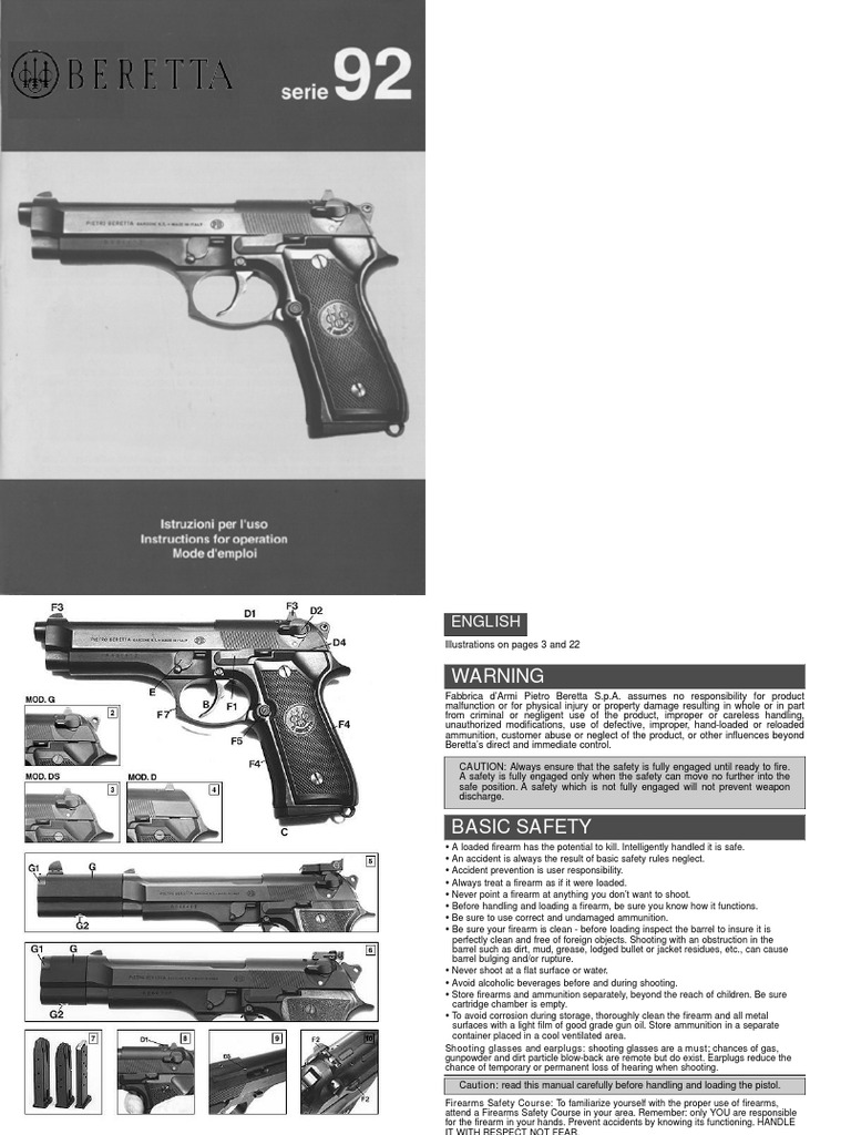 Beretta 92FS User Manual and Safety Guide | PDF | Technology