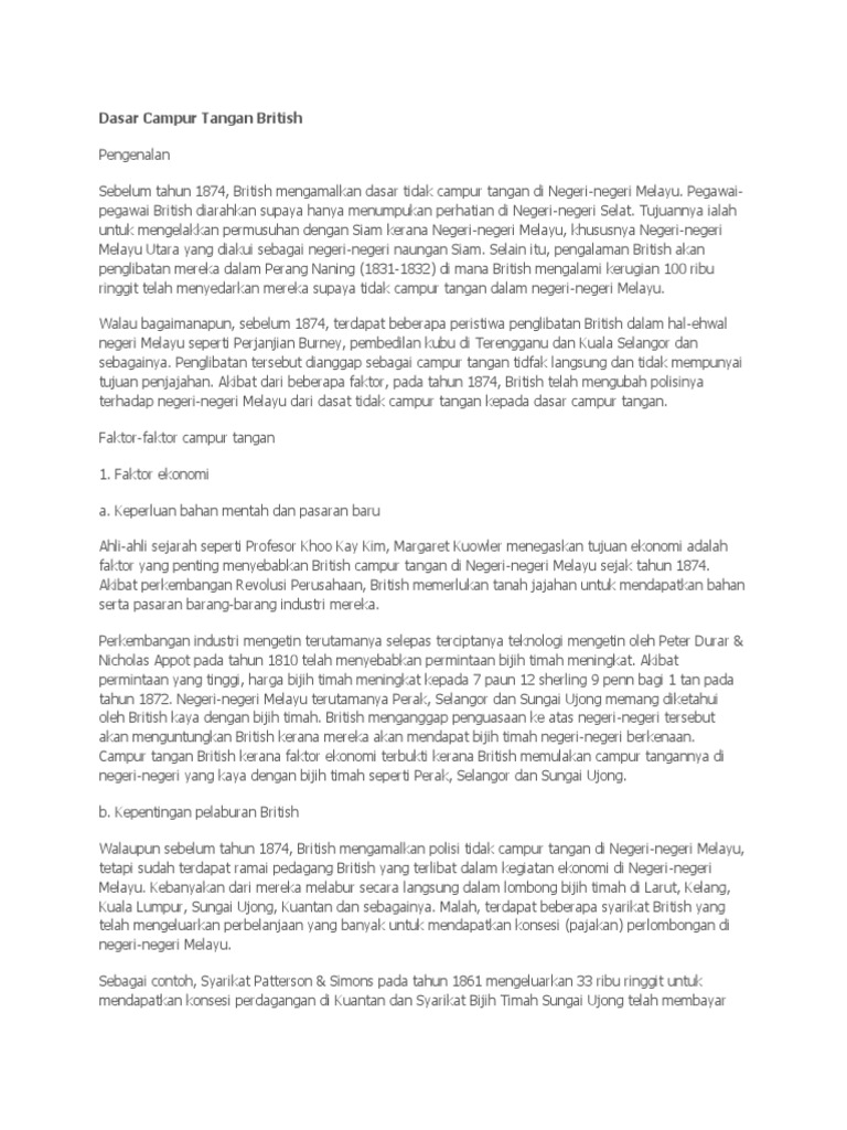 Dasar Campur Tangan British Pdf